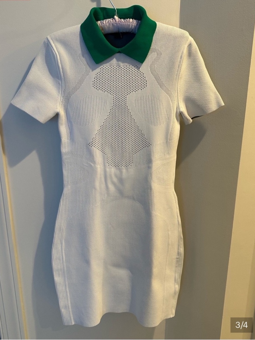 Alexander Wang White Knit Mini Dress with Green Collar